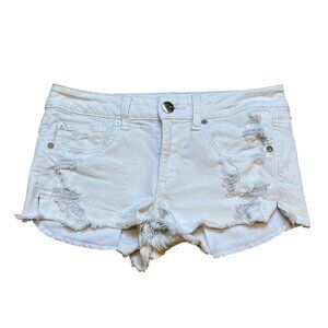 Y2K American Eagle Outfitters Super Super Stretch White Distressed Denim Shortie